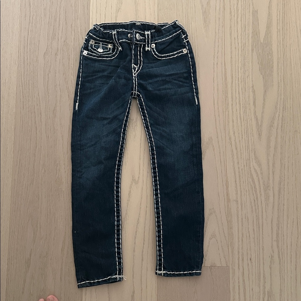 Dark Blue Jeans with White Stitching